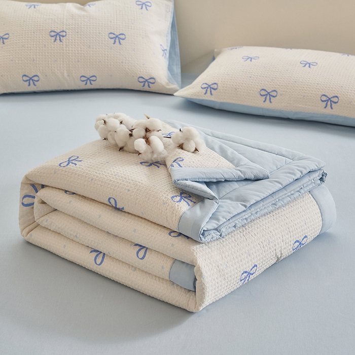 91家纺网 家纺一手货源 找家纺 简如 2026新款里外全棉华夫格夏凉被四件套 巧乐兹-白