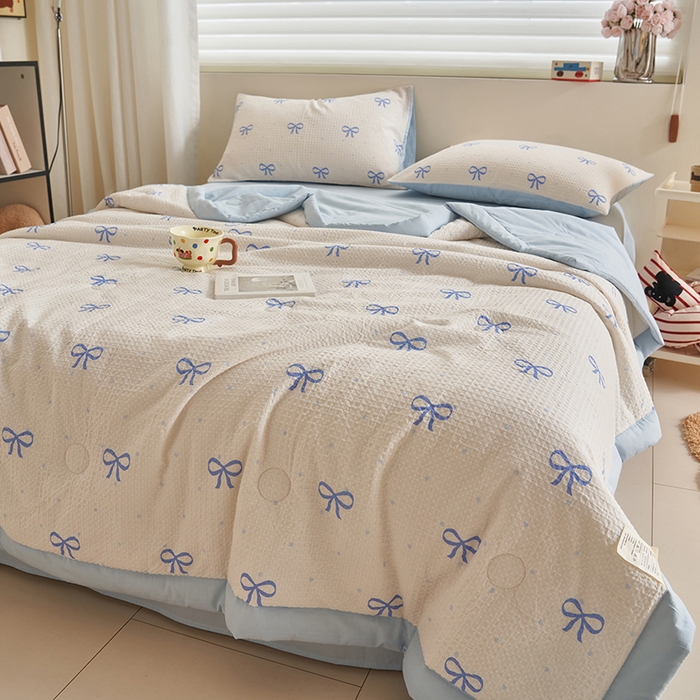 91家纺网 家纺一手货源 找家纺 简如 2026新款里外全棉华夫格夏凉被四件套 巧乐兹-白