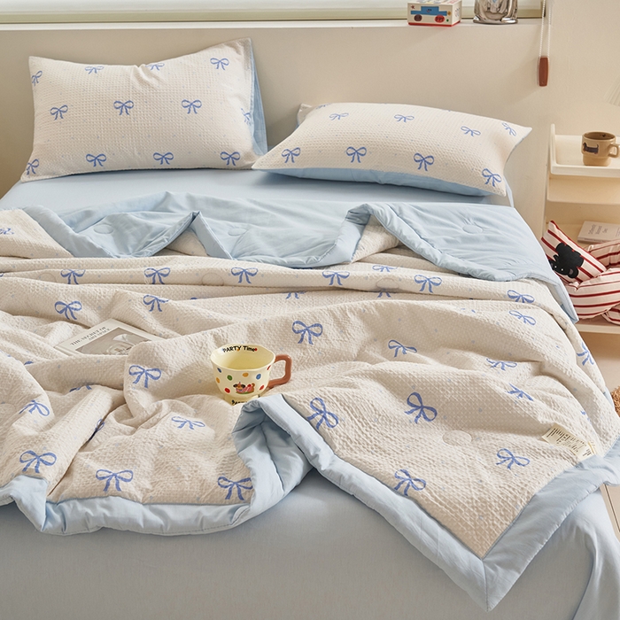 91家纺网 家纺一手货源 找家纺 简如 2026新款里外全棉华夫格夏凉被四件套 巧乐兹-白