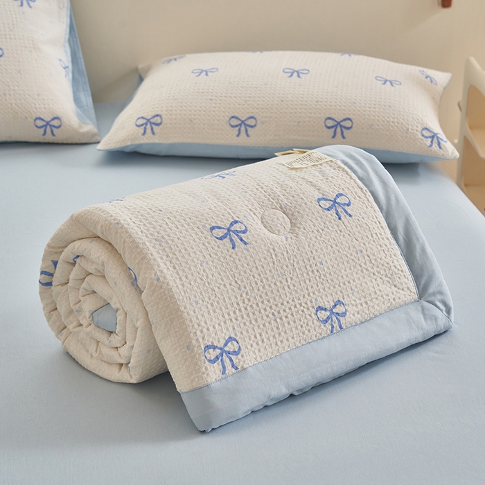 91家纺网 家纺一手货源 找家纺 简如 2026新款里外全棉华夫格夏凉被四件套 巧乐兹-白