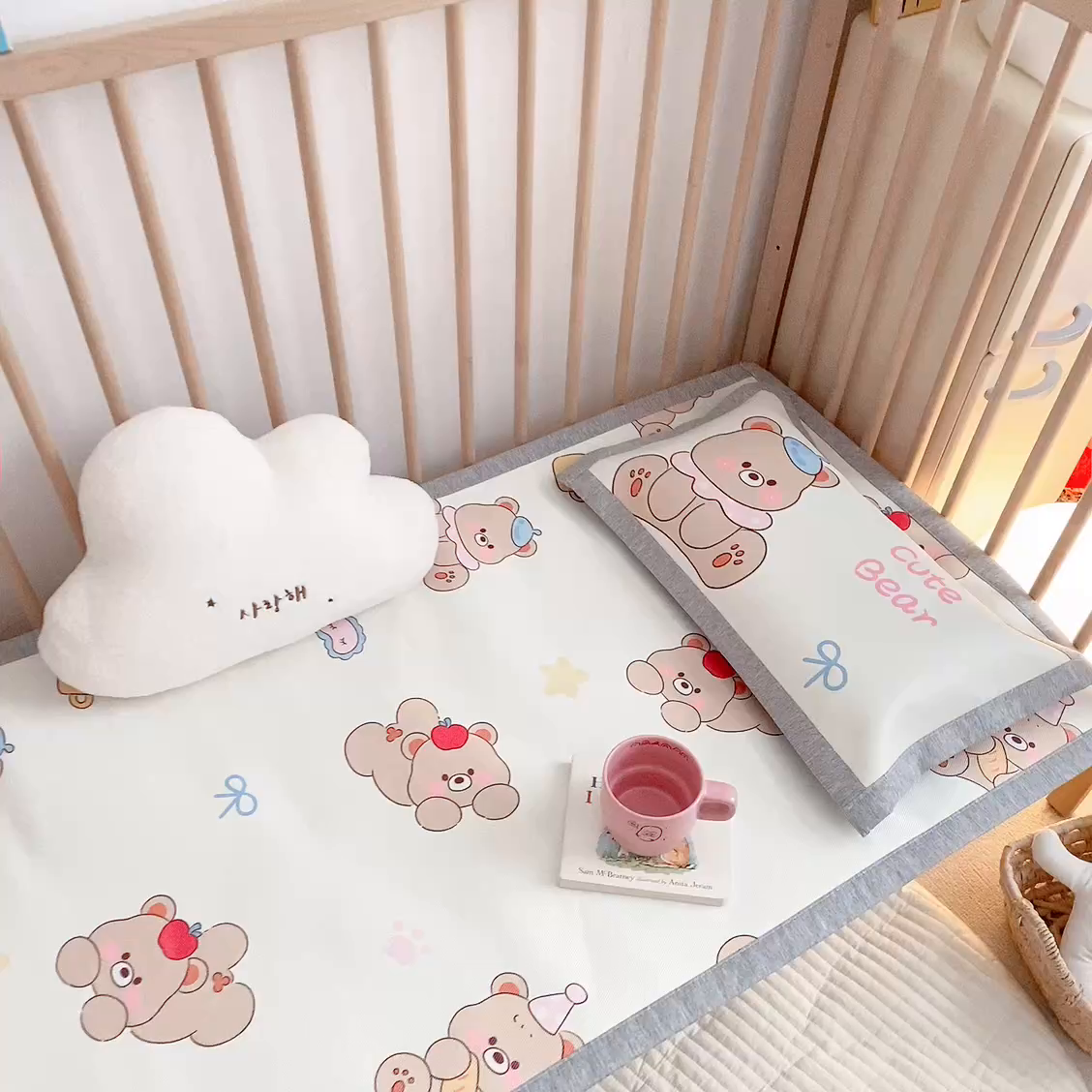 91家纺网 家纺一手货源 找家纺 萌宝家纺 2026新款A类儿童冰丝席900D加厚加密冰藤软席幼儿园席子 可爱小熊