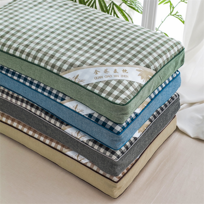 91家纺网 家纺一手货源 找家纺 （总）仁宇枕业 2026新款全棉纯棉色织水洗棉田园格子系列草本荞麦枕头枕芯