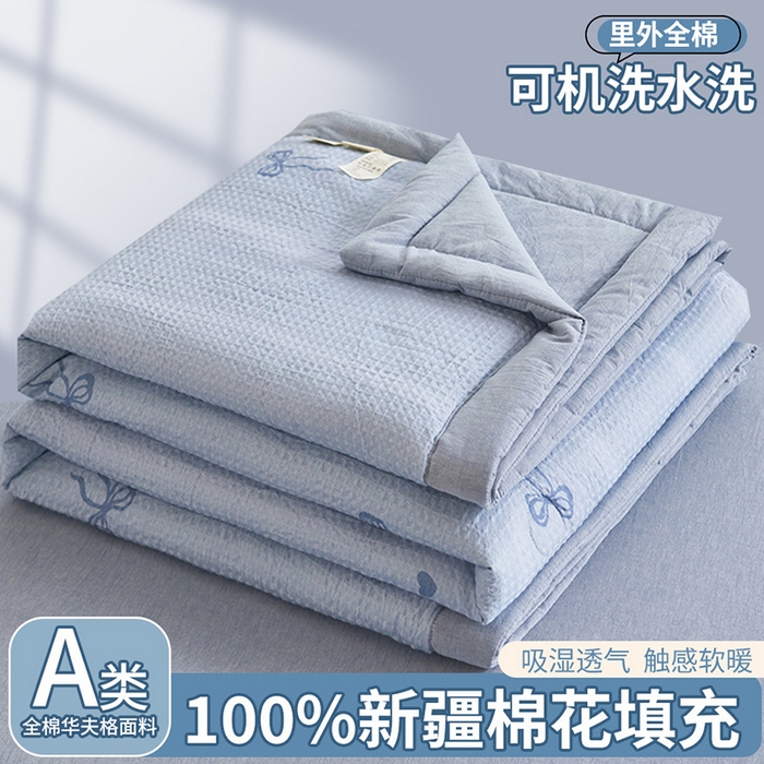 简如 2026新款里外全棉华夫格夏凉被四件套 茹梦-蓝