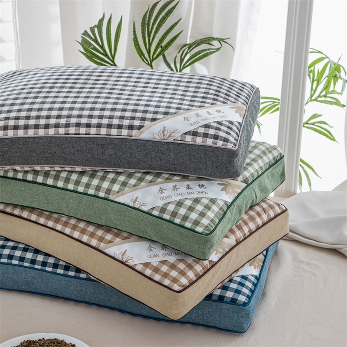 91家纺网 家纺一手货源 找家纺 （总）仁宇枕业 2026新款全棉纯棉色织水洗棉田园格子系列草本荞麦枕头枕芯