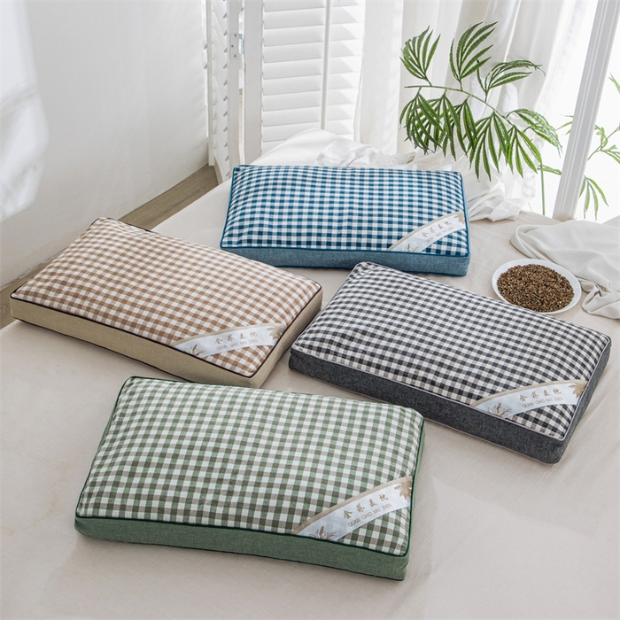 91家纺网 家纺一手货源 找家纺 （总）仁宇枕业 2026新款全棉纯棉色织水洗棉田园格子系列草本荞麦枕头枕芯