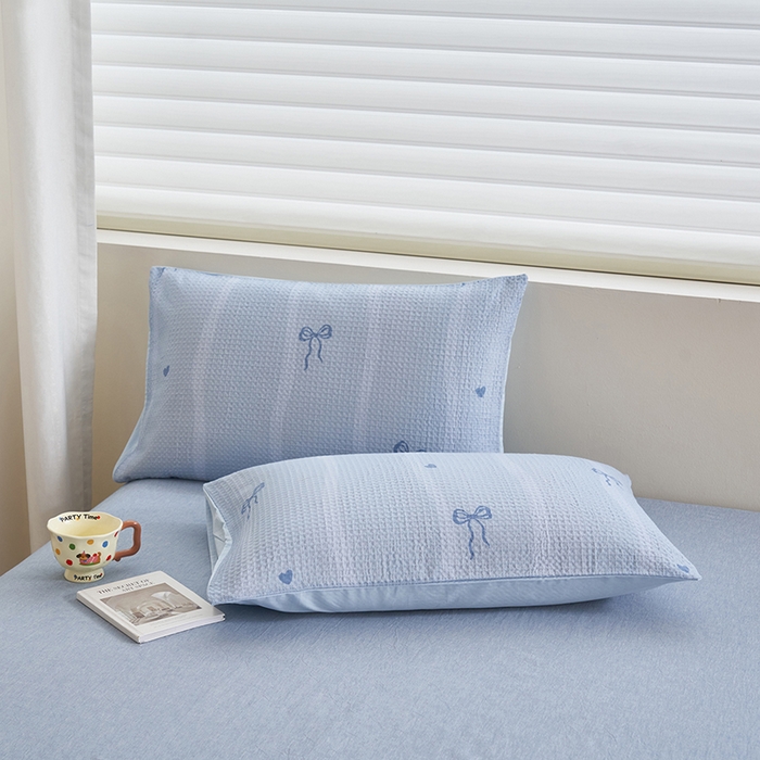 91家纺网 家纺一手货源 找家纺 简如 2026新款里外全棉华夫格夏凉被四件套 茹梦-蓝