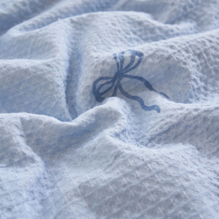 91家纺网 家纺一手货源 找家纺 简如 2026新款里外全棉华夫格夏凉被四件套 茹梦-蓝