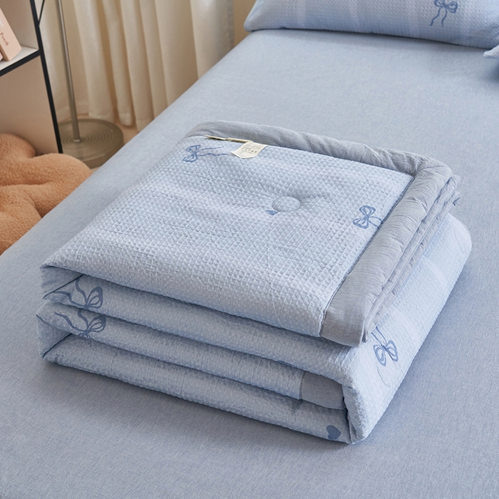 91家纺网 家纺一手货源 找家纺 简如 2026新款里外全棉华夫格夏凉被四件套 茹梦-蓝