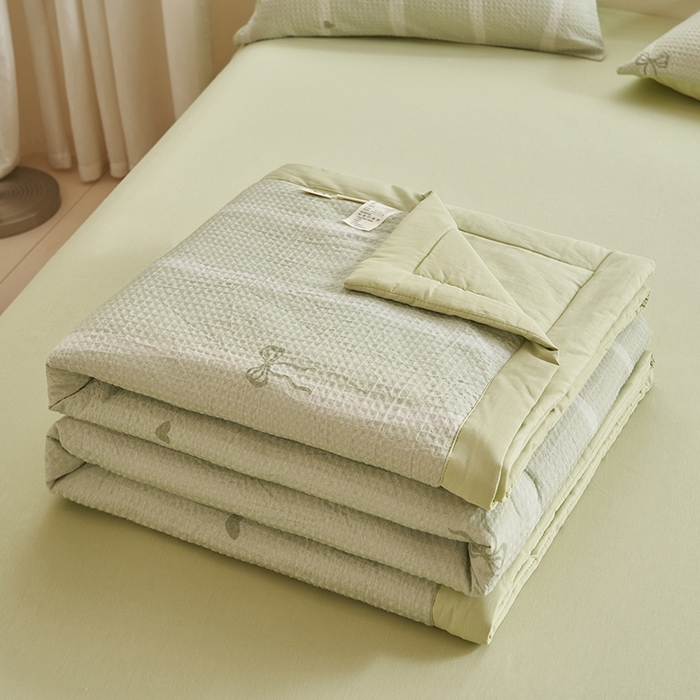 91家纺网 家纺一手货源 找家纺 简如 2026新款里外全棉华夫格夏凉被四件套 茹梦-绿