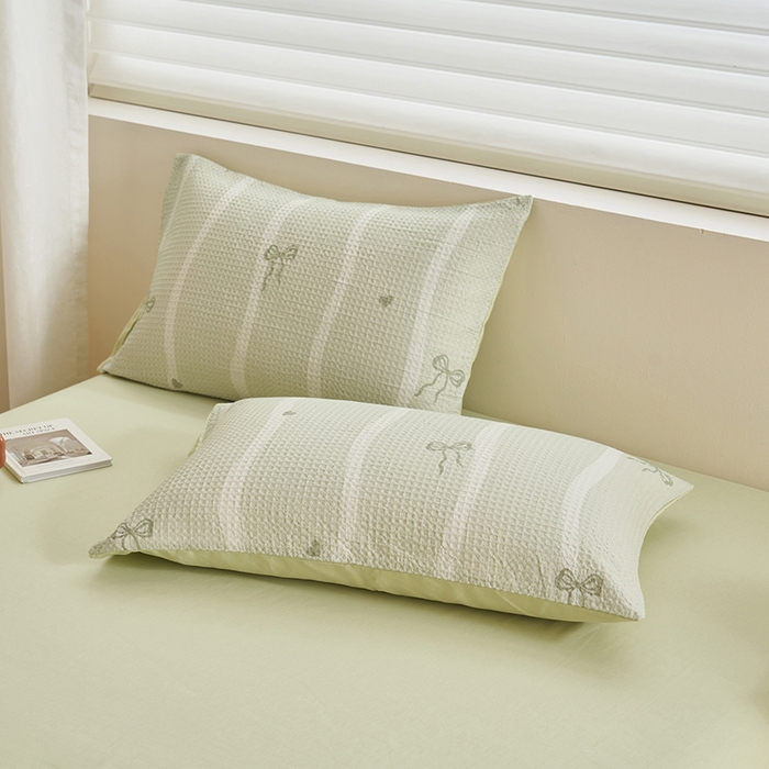 91家纺网 家纺一手货源 找家纺 简如 2026新款里外全棉华夫格夏凉被四件套 茹梦-绿