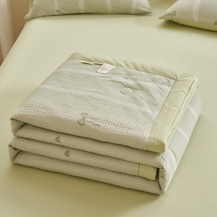 91家纺网 家纺一手货源 找家纺 简如 2026新款里外全棉华夫格夏凉被四件套 茹梦-绿