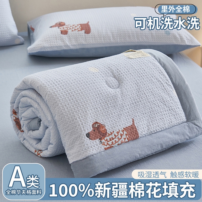 91家纺网 家纺一手货源 找家纺 简如 2026新款里外全棉华夫格夏凉被四件套 瑞乐-兰