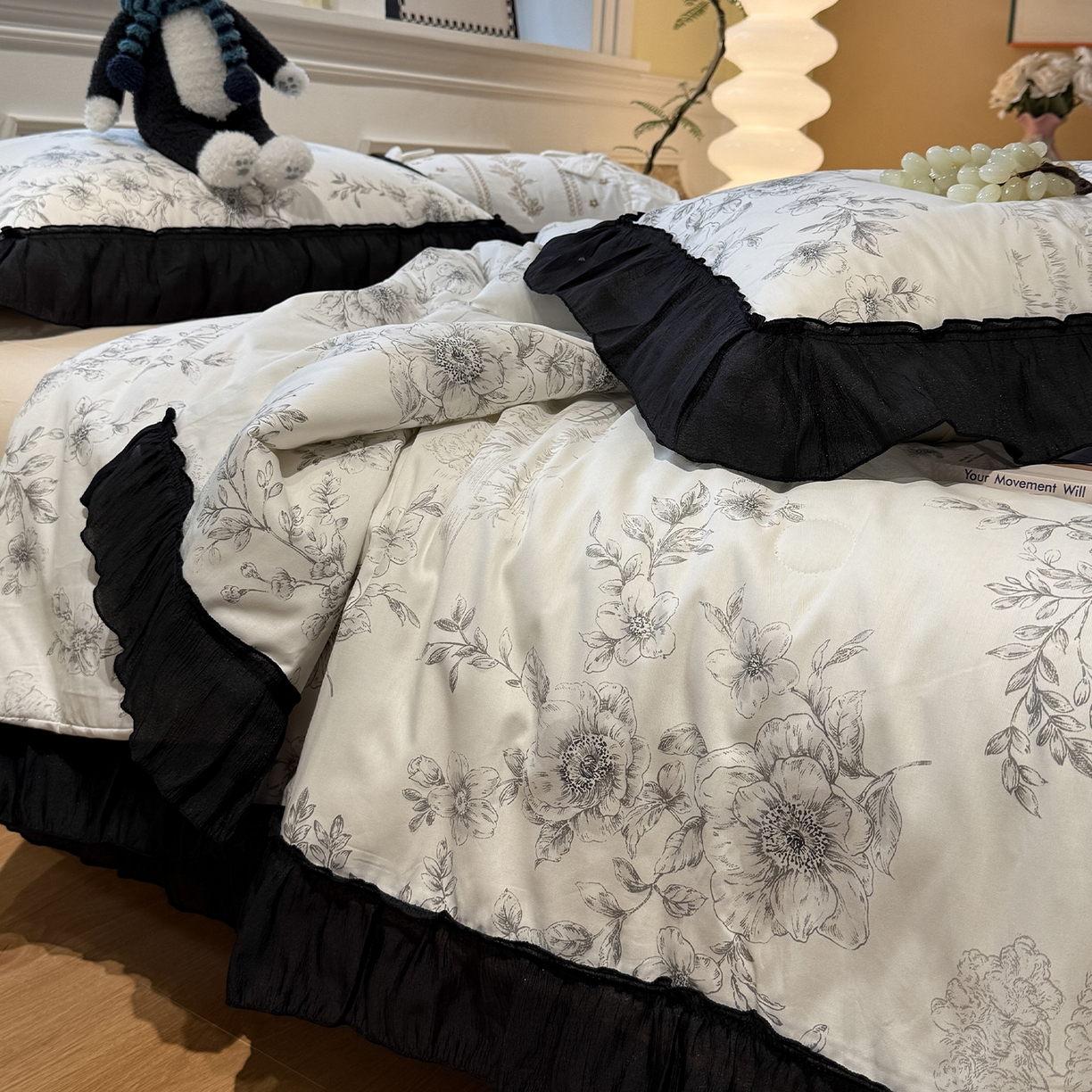 91家纺网 家纺一手货源 找家纺 （总）蓝邻家纺 2026新款全棉复古风真丝皱花边夏被夏被四件套