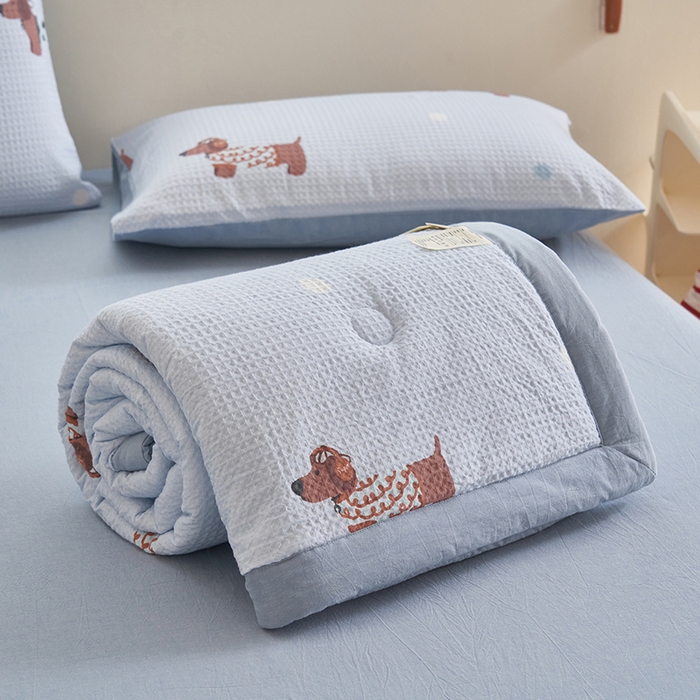 91家纺网 家纺一手货源 找家纺 简如 2026新款里外全棉华夫格夏凉被四件套 瑞乐-兰