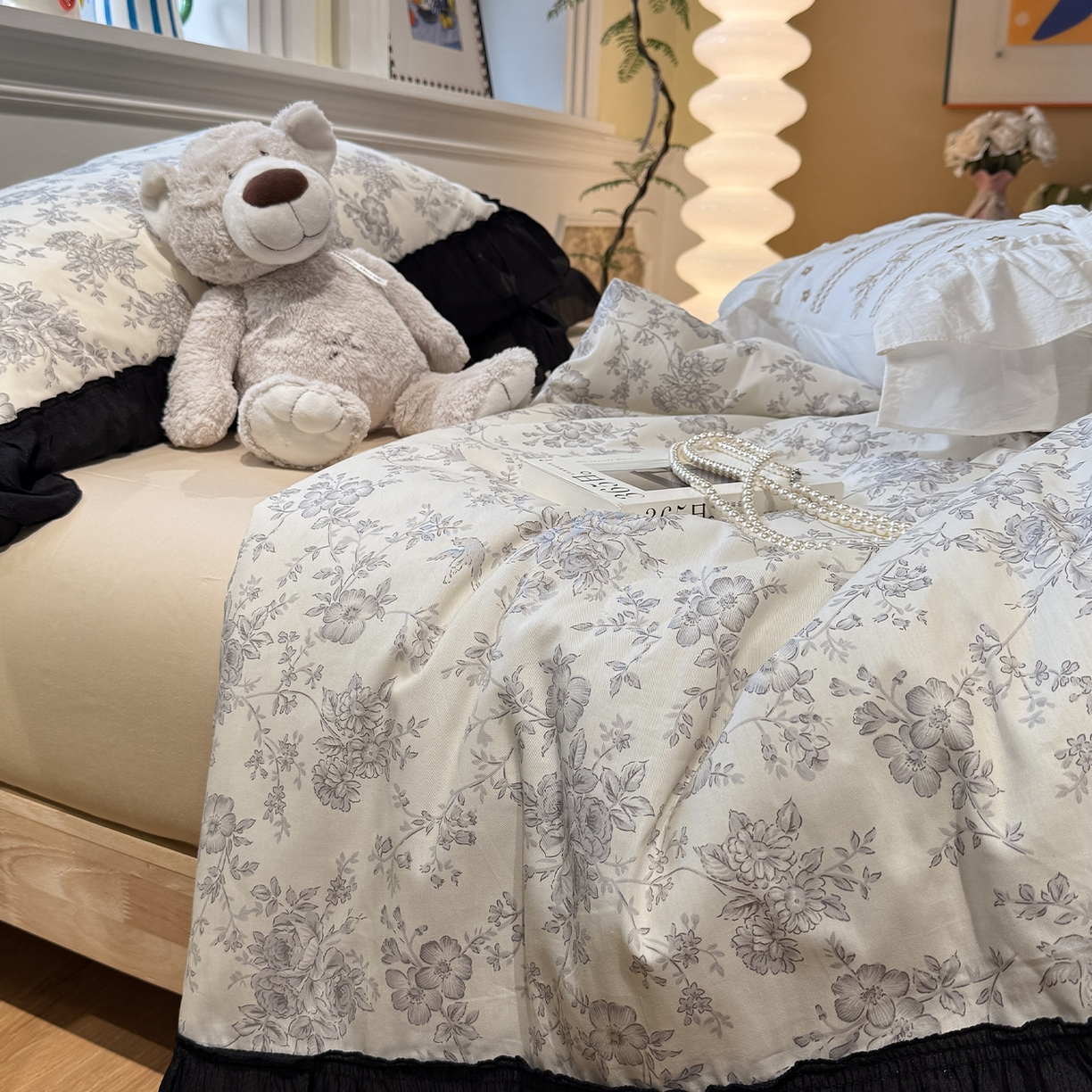 91家纺网 家纺一手货源 找家纺 （总）蓝邻家纺 2026新款全棉复古风真丝皱花边夏被夏被四件套