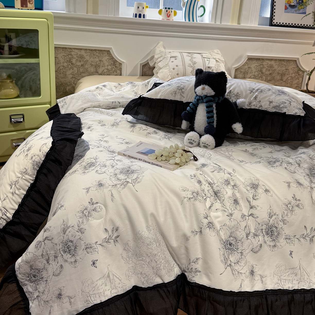 91家纺网 家纺一手货源 找家纺 （总）蓝邻家纺 2026新款全棉复古风真丝皱花边夏被夏被四件套