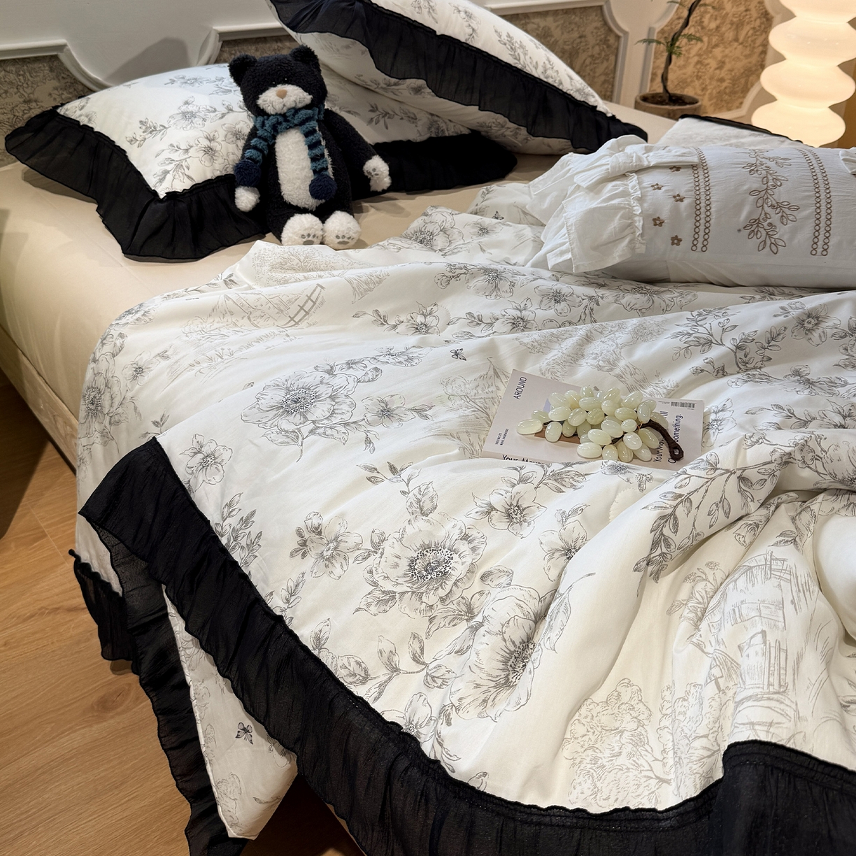 91家纺网 家纺一手货源 找家纺 （总）蓝邻家纺 2026新款全棉复古风真丝皱花边夏被夏被四件套