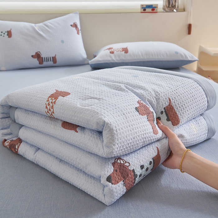 91家纺网 家纺一手货源 找家纺 简如 2026新款里外全棉华夫格夏凉被四件套 瑞乐-兰