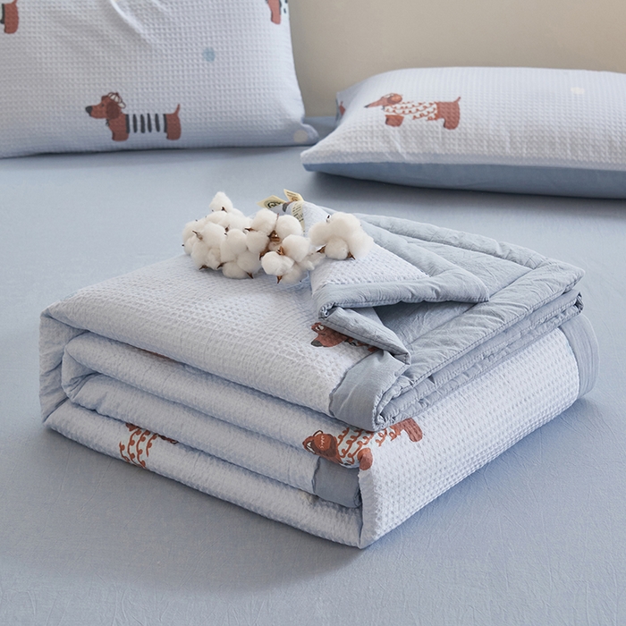 91家纺网 家纺一手货源 找家纺 简如 2026新款里外全棉华夫格夏凉被四件套 瑞乐-兰