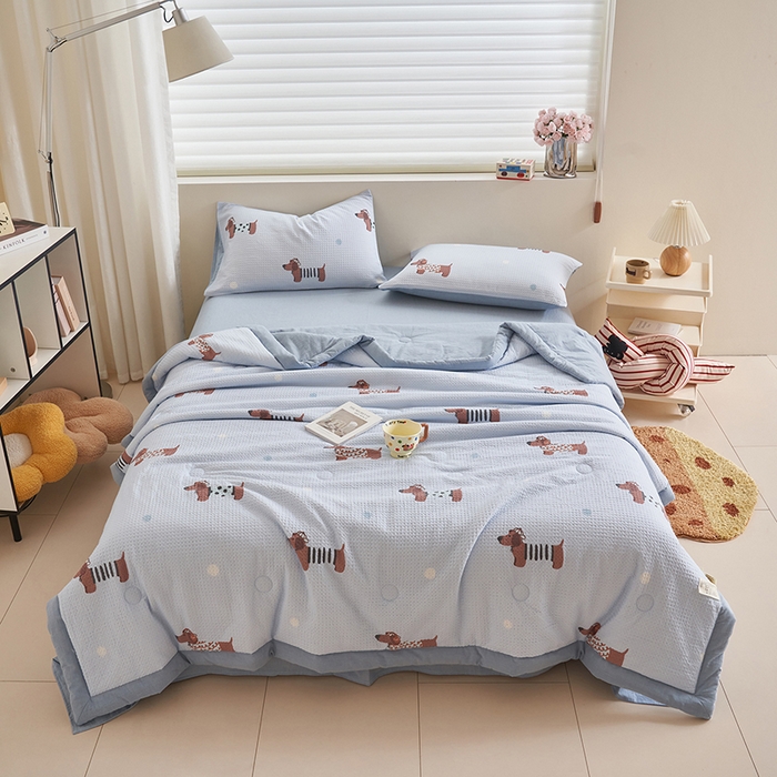 91家纺网 家纺一手货源 找家纺 简如 2026新款里外全棉华夫格夏凉被四件套 瑞乐-兰