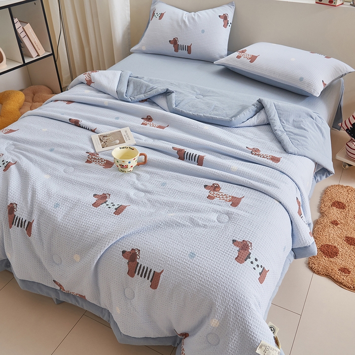 91家纺网 家纺一手货源 找家纺 简如 2026新款里外全棉华夫格夏凉被四件套 瑞乐-兰