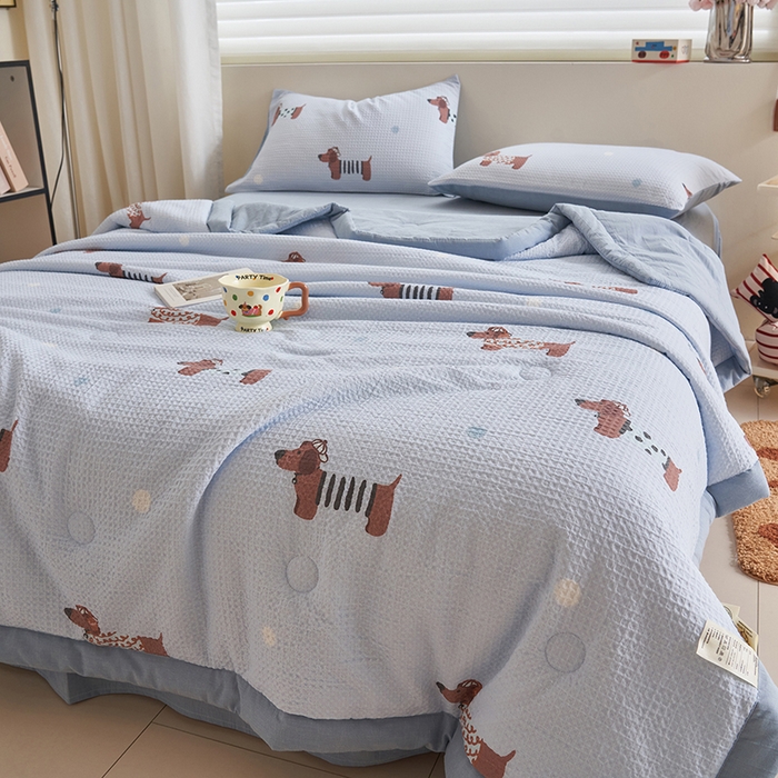 91家纺网 家纺一手货源 找家纺 简如 2026新款里外全棉华夫格夏凉被四件套 瑞乐-兰