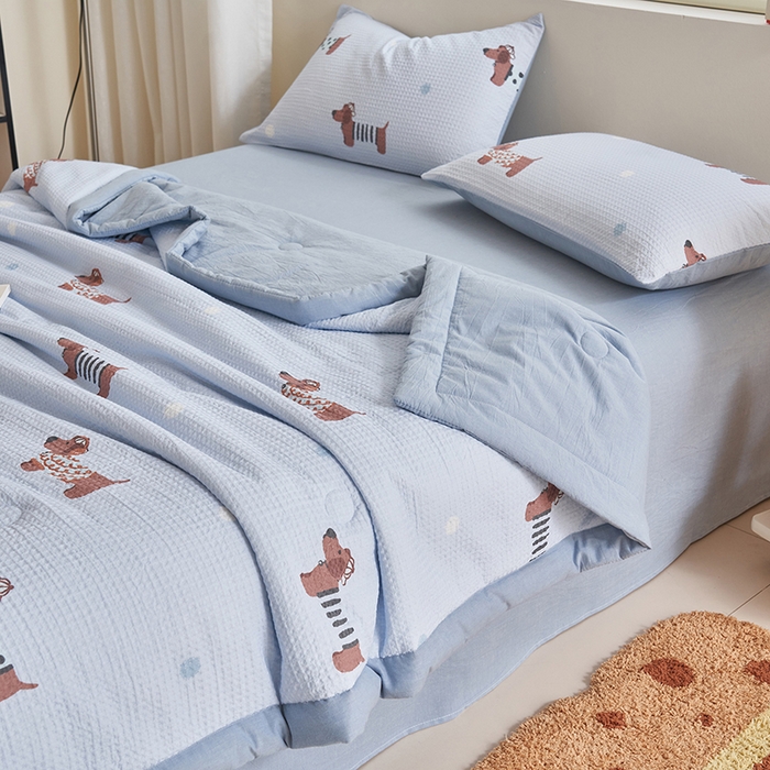 91家纺网 家纺一手货源 找家纺 简如 2026新款里外全棉华夫格夏凉被四件套 瑞乐-兰