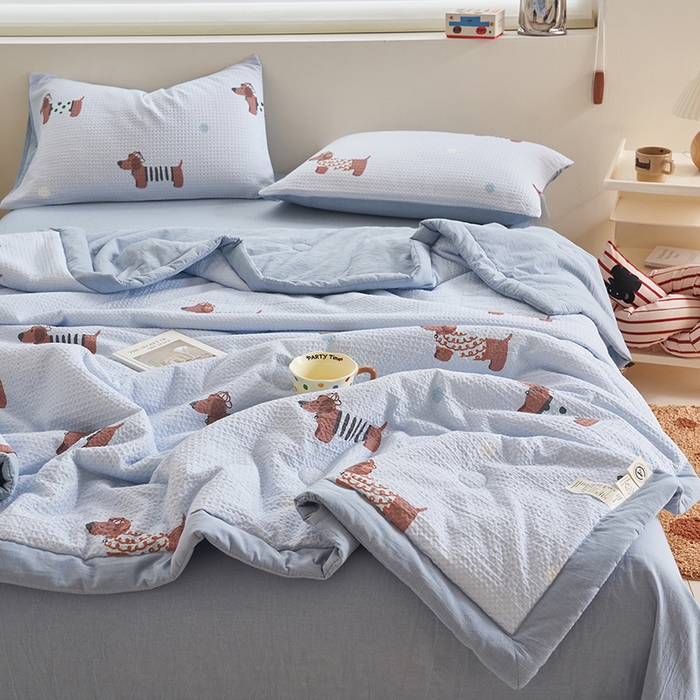 91家纺网 家纺一手货源 找家纺 简如 2026新款里外全棉华夫格夏凉被四件套 瑞乐-兰