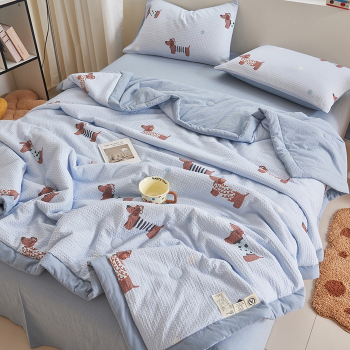 91家纺网 家纺一手货源 找家纺 简如 2026新款里外全棉华夫格夏凉被四件套 瑞乐-兰