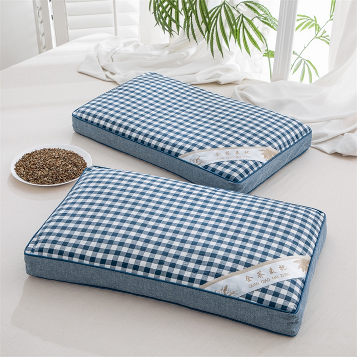 91家纺网 家纺一手货源 找家纺 （总）仁宇枕业 2026新款全棉纯棉色织水洗棉田园格子系列草本荞麦枕头枕芯