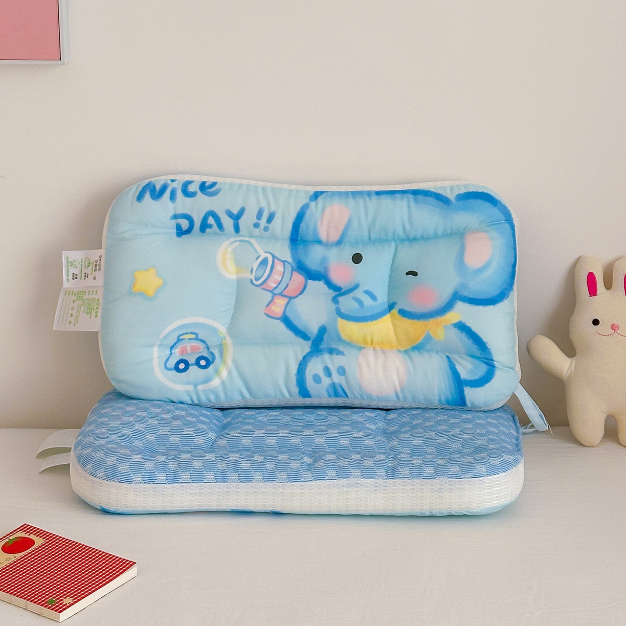 91家纺网 家纺一手货源 找家纺 嗨生活 2026新款冰豆豆枕芯大版卡通儿童枕芯幼儿园枕芯枕头枕芯 快乐小象