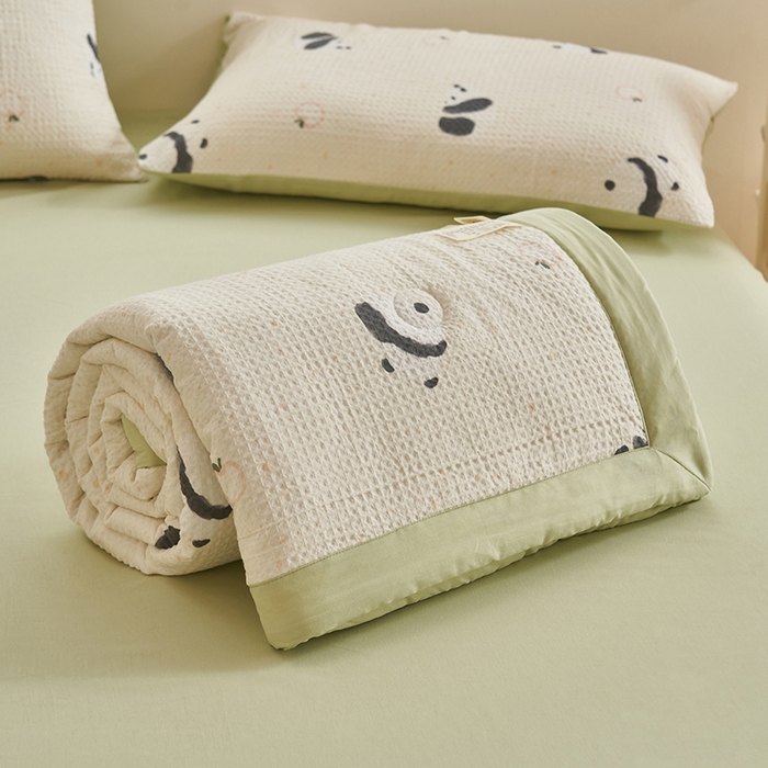 91家纺网 家纺一手货源 找家纺 简如 2026新款里外全棉华夫格夏凉被四件套 苏潘达-米