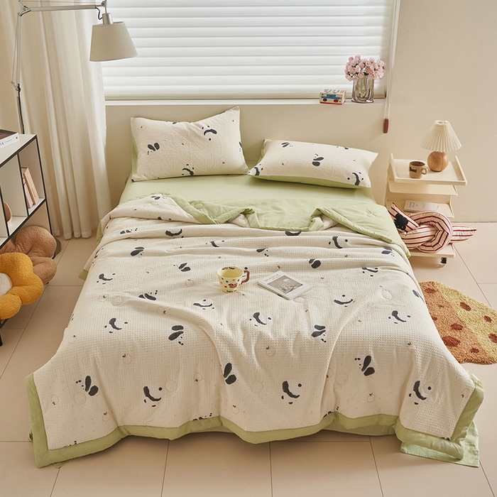 91家纺网 家纺一手货源 找家纺 简如 2026新款里外全棉华夫格夏凉被四件套 苏潘达-米