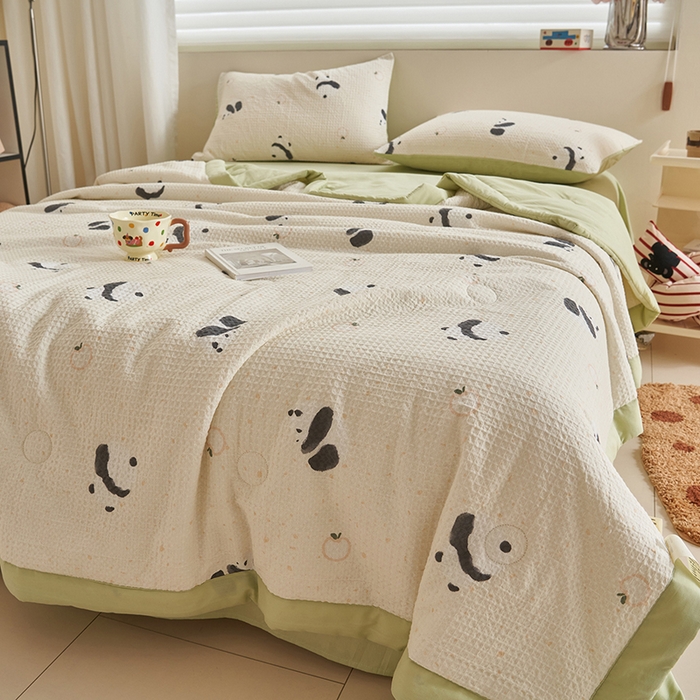 91家纺网 家纺一手货源 找家纺 简如 2026新款里外全棉华夫格夏凉被四件套 苏潘达-米