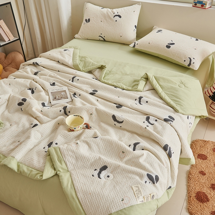 91家纺网 家纺一手货源 找家纺 简如 2026新款里外全棉华夫格夏凉被四件套 苏潘达-米