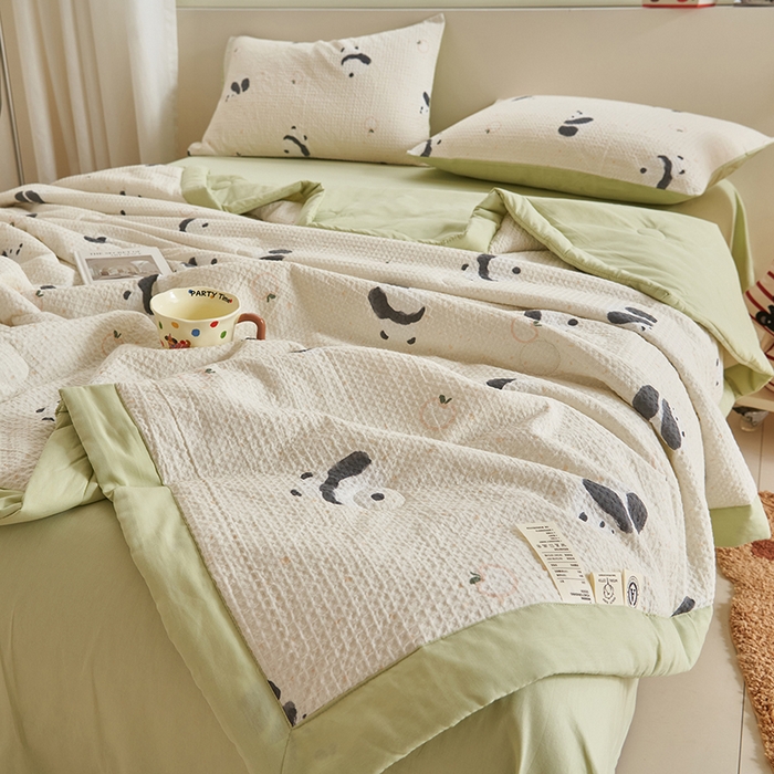 91家纺网 家纺一手货源 找家纺 简如 2026新款里外全棉华夫格夏凉被四件套 苏潘达-米