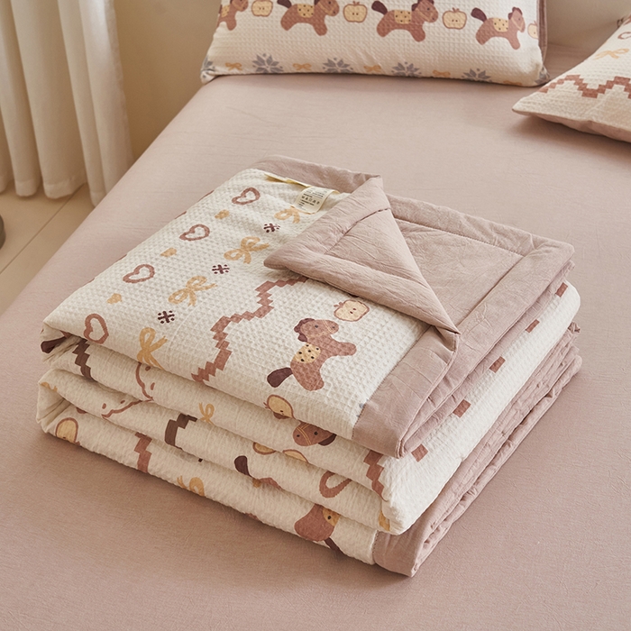 91家纺网 家纺一手货源 找家纺 简如 2026新款里外全棉华夫格夏凉被四件套 星语星愿