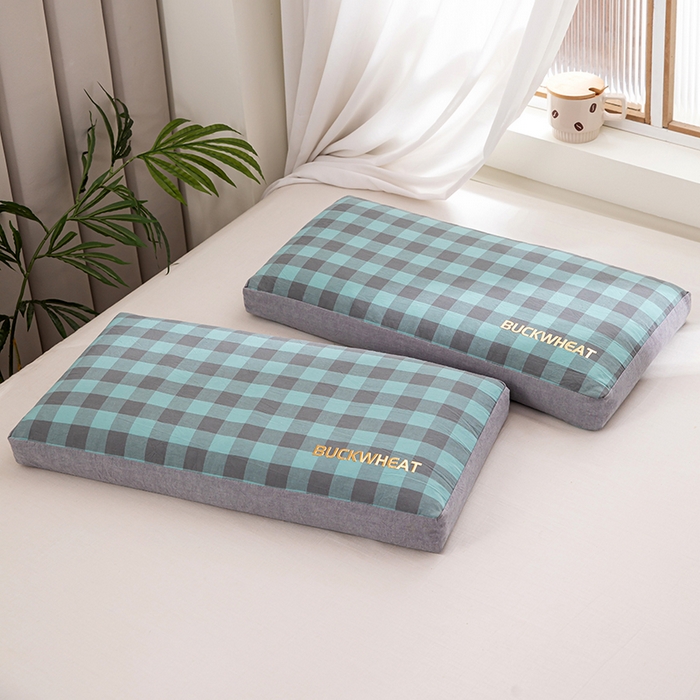 91家纺网 家纺一手货源 找家纺 （总）仁宇枕业 2026新款全棉纯棉色织水洗棉田园格子系列草本荞麦枕头枕芯