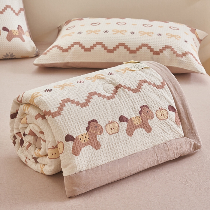 91家纺网 家纺一手货源 找家纺 简如 2026新款里外全棉华夫格夏凉被四件套 星语星愿