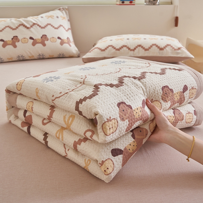 91家纺网 家纺一手货源 找家纺 简如 2026新款里外全棉华夫格夏凉被四件套 星语星愿