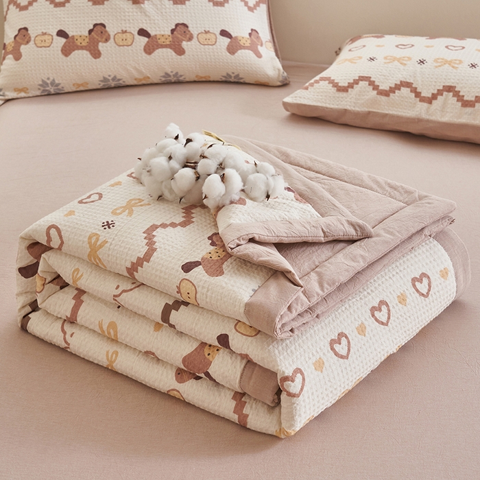 91家纺网 家纺一手货源 找家纺 简如 2026新款里外全棉华夫格夏凉被四件套 星语星愿