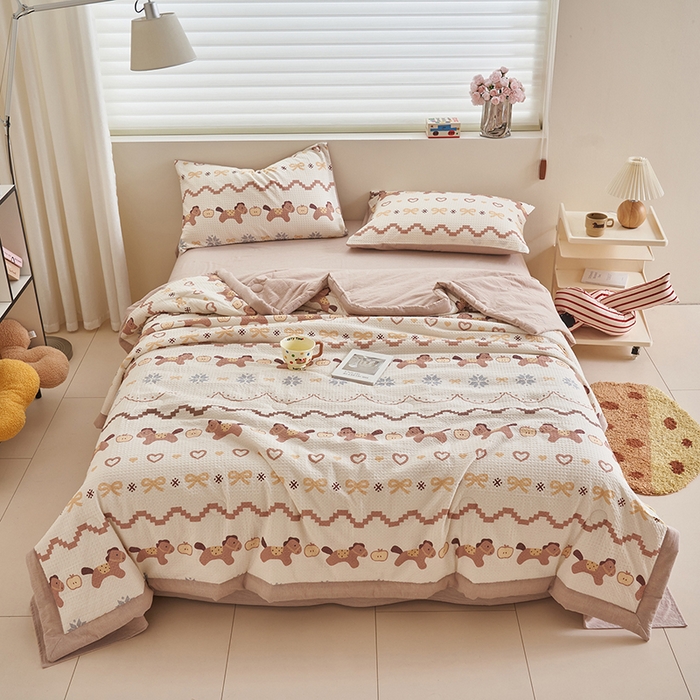 91家纺网 家纺一手货源 找家纺 简如 2026新款里外全棉华夫格夏凉被四件套 星语星愿