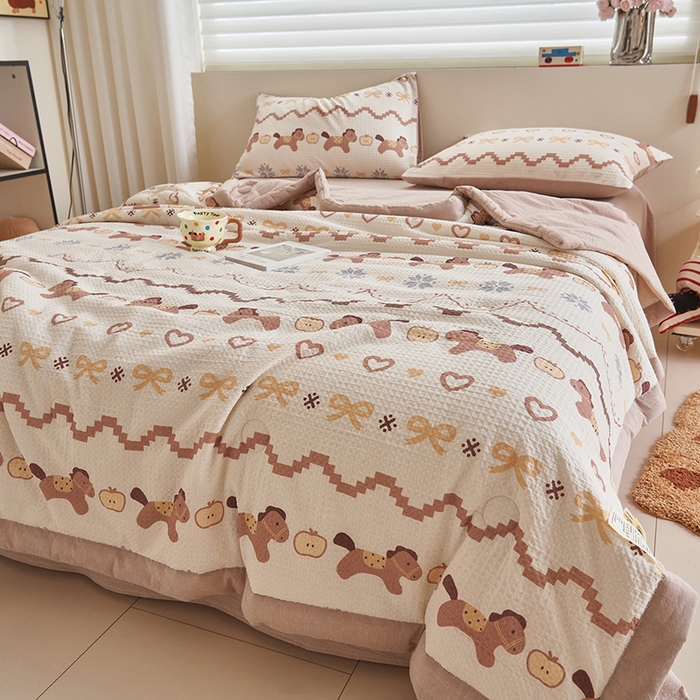 91家纺网 家纺一手货源 找家纺 简如 2026新款里外全棉华夫格夏凉被四件套 星语星愿