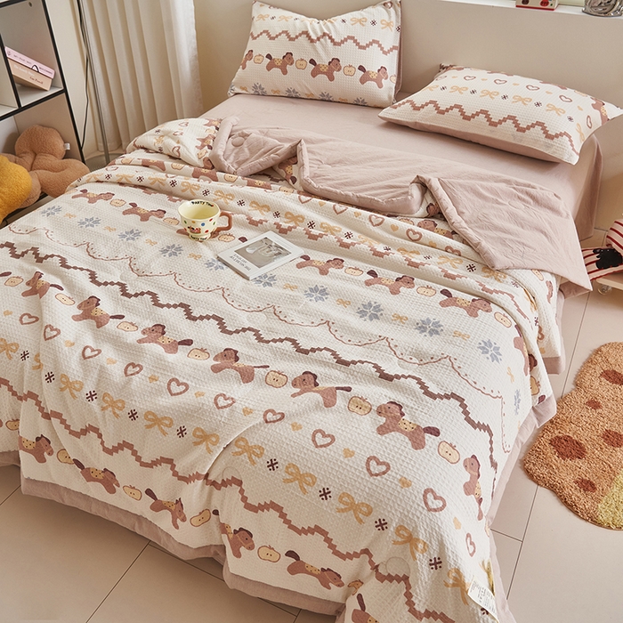 91家纺网 家纺一手货源 找家纺 简如 2026新款里外全棉华夫格夏凉被四件套 星语星愿