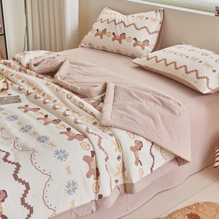 91家纺网 家纺一手货源 找家纺 简如 2026新款里外全棉华夫格夏凉被四件套 星语星愿