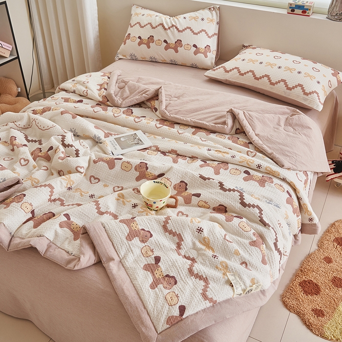 91家纺网 家纺一手货源 找家纺 简如 2026新款里外全棉华夫格夏凉被四件套 星语星愿