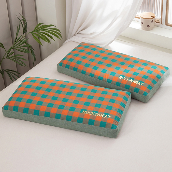 91家纺网 家纺一手货源 找家纺 （总）仁宇枕业 2026新款全棉纯棉色织水洗棉田园格子系列草本荞麦枕头枕芯