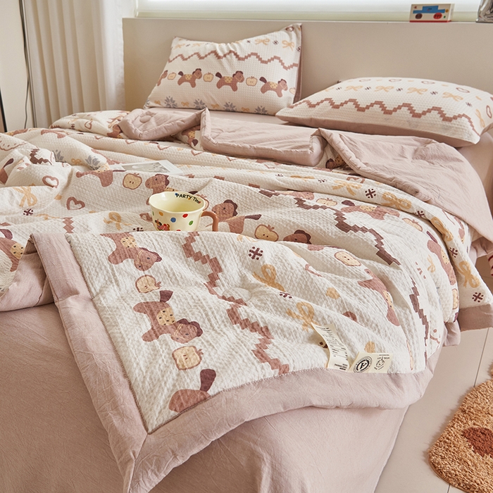 91家纺网 家纺一手货源 找家纺 简如 2026新款里外全棉华夫格夏凉被四件套 星语星愿