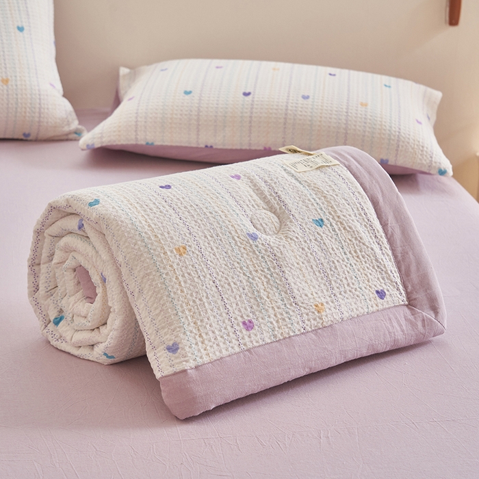 91家纺网 家纺一手货源 找家纺 简如 2026新款里外全棉华夫格夏凉被四件套 伊柠