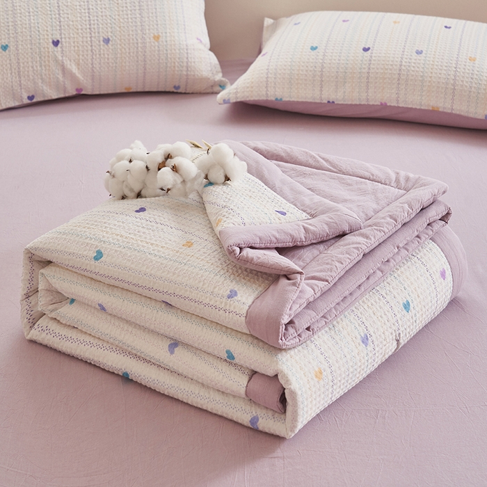 91家纺网 家纺一手货源 找家纺 简如 2026新款里外全棉华夫格夏凉被四件套 伊柠